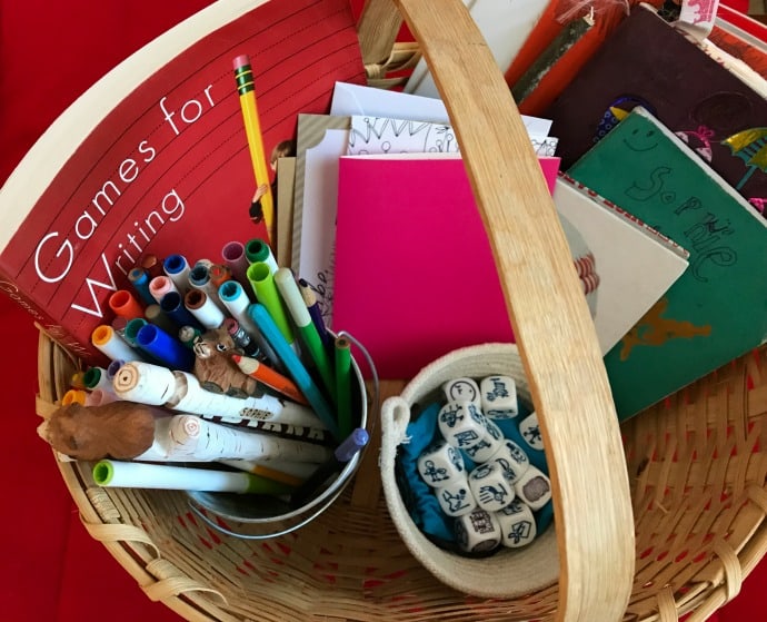 Create a writing basket for your children and encourage the love of writing. 