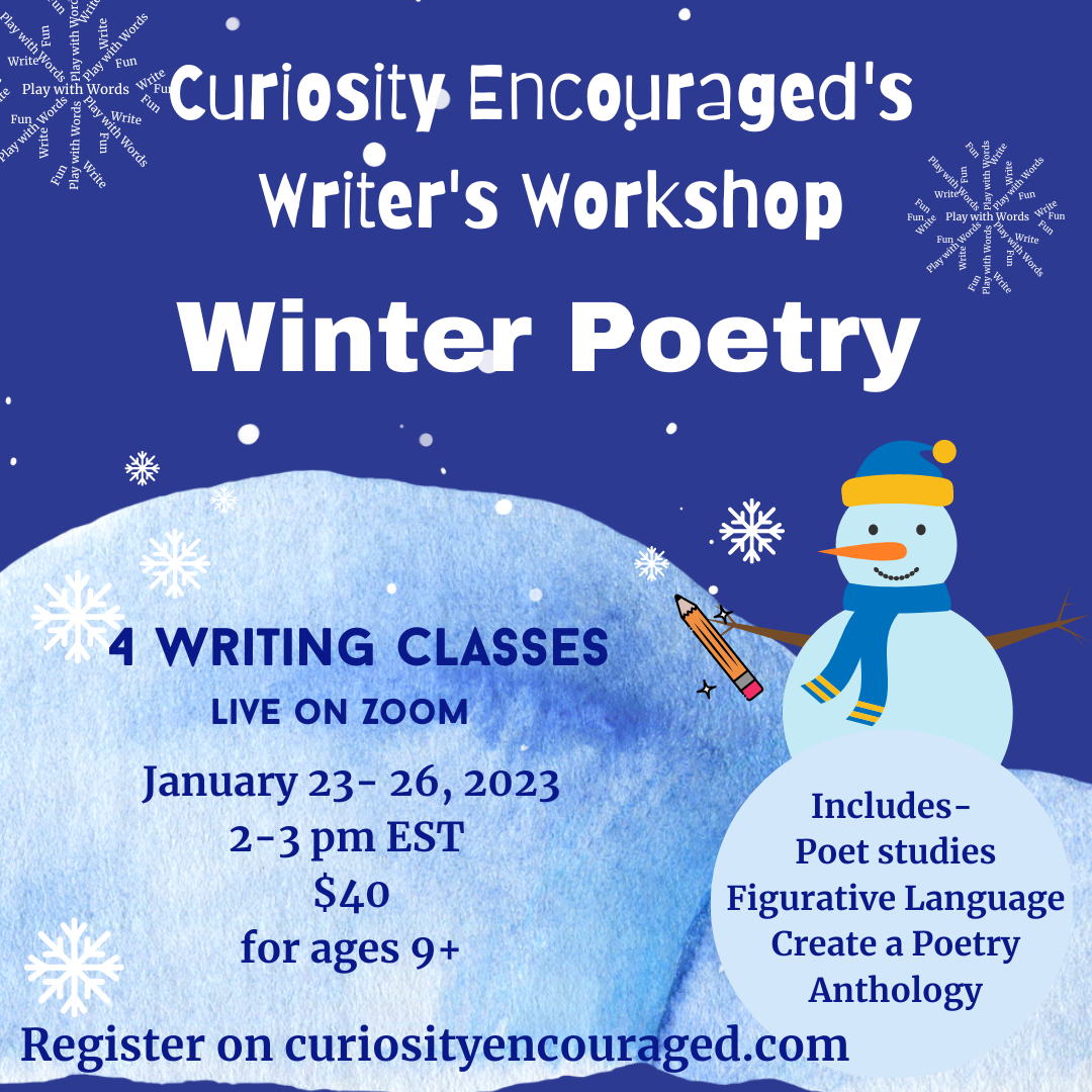 This four-part writing workshop series, Winter Poetry Workshop, geared towards young writers ages 9+, will get participants writing and playing with poetry.