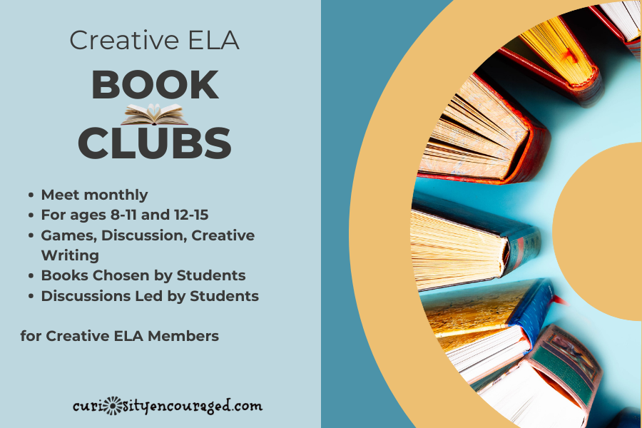 Creative ELA Book Clubs invite students to read, write about, and discuss a new book each month. Students are invited to help choose books and lead our discussions.
